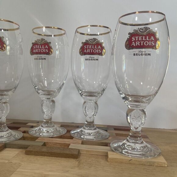 Set of 4 Stella Artois 40CL Gold Rimmed Beer Glasses Chalices Barcore Royalcore - Picture 6 of 8